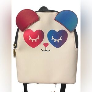 Luv Betsey Johnson Cute Black/White Panda Backpack with Heart Eyes